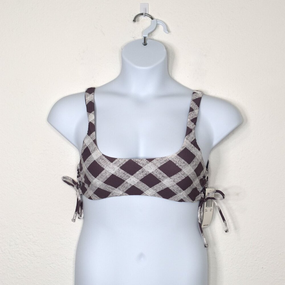 Raisins Bikini Top Bralette Swim Sz L Plaid Demi Cups Adjustable Preppy Boho NWT